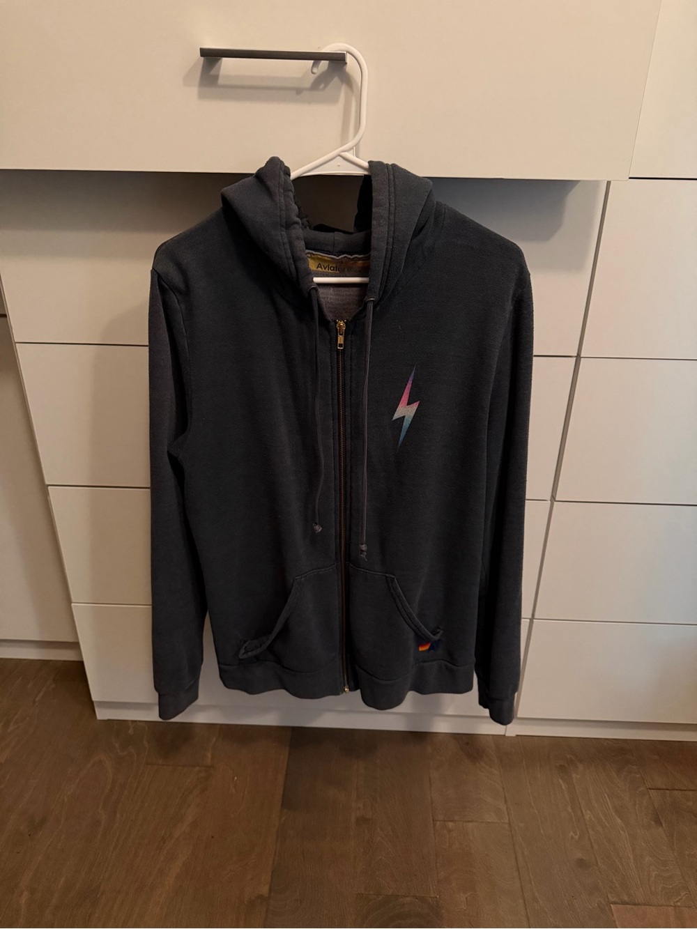 Navy Zip-Up Hoodie with Lightning Bolt